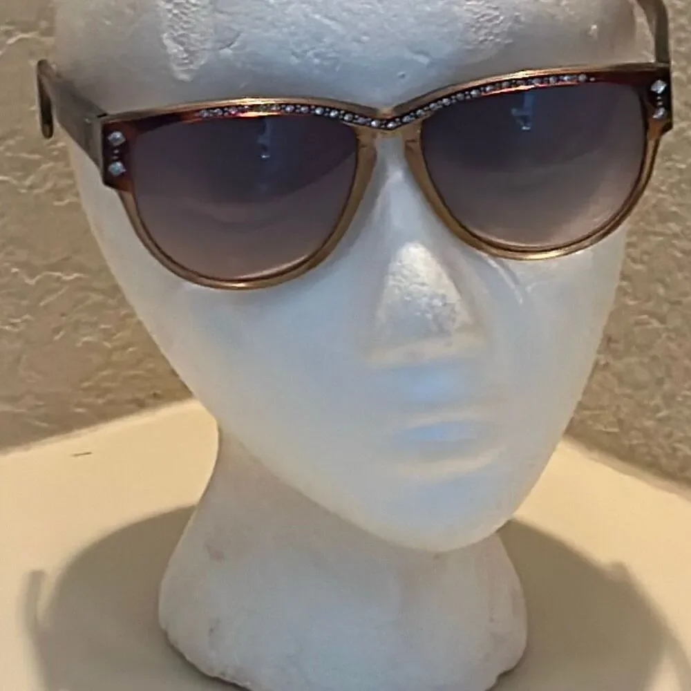 Vintage 1980s Laura Biagiotti Sunglasses Brown Rhinestone Tortoise Shell Frames